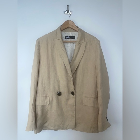 ZARA Linen Crossover Blazer Light Camel |3420/710/743/s - Picture 3 of 14